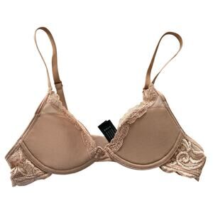 NWOT PEPPER Nude Laidback Lace Mesh Wired Bra w/ Adjustable Straps Lingerie-32AA
